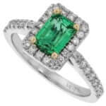 A stunning Green Emerald with Diamond Halo Engagement Ring C1219.