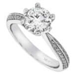 A white gold diamond engagement ring.