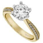 A round 6 Claw Hidden Halo Diamond Engagement Ring C675 in yellow gold.