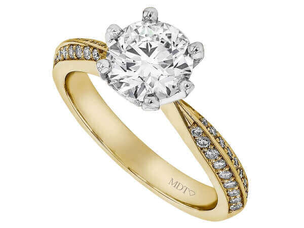 A round 6 Claw Hidden Halo Diamond Engagement Ring C675 in yellow gold.
