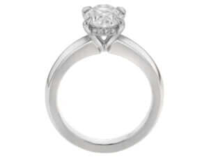 A white gold oval diamond engagement ring.