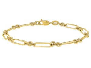 Marion's Marion Paperclip Gold Bracelet with a clasp resembles a delicate paperclip.