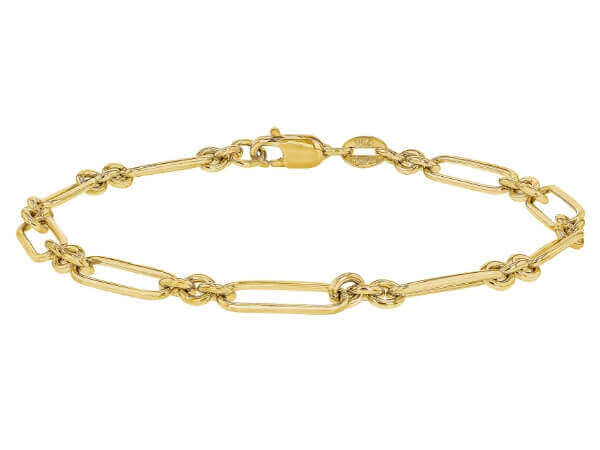 Marion's Marion Paperclip Gold Bracelet with a clasp resembles a delicate paperclip.