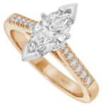 Marquise diamond engagement ring in 14k rose gold with side diamonds.