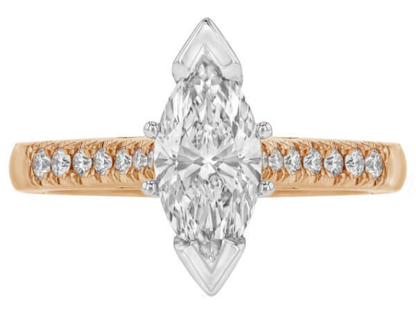 Marquise diamond engagement ring in rose gold.