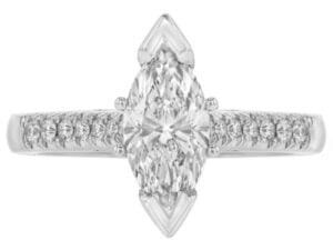 Marquise Diamond Engagement Ring with Side Diamonds in White Gold.