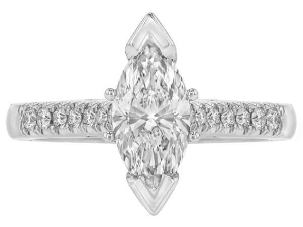 Marquise Diamond Engagement Ring with Side Diamonds in White Gold.
