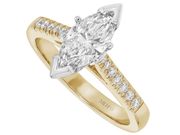 Yellow gold Marquise Diamond Engagement Ring with Side Diamonds C1063