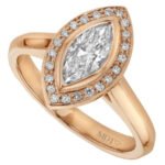 Marquise diamond engagement ring in 14k rose gold, featuring a stunning halo design.