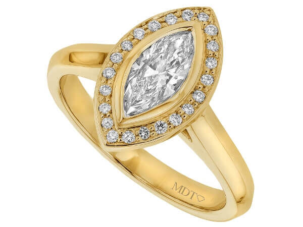 Marquise Diamond Halo Engagement Ring C1011 with a halo in yellow gold.