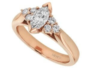 Marquise Diamond Trilogy Engagement Ring C1027 in 14k rose gold.