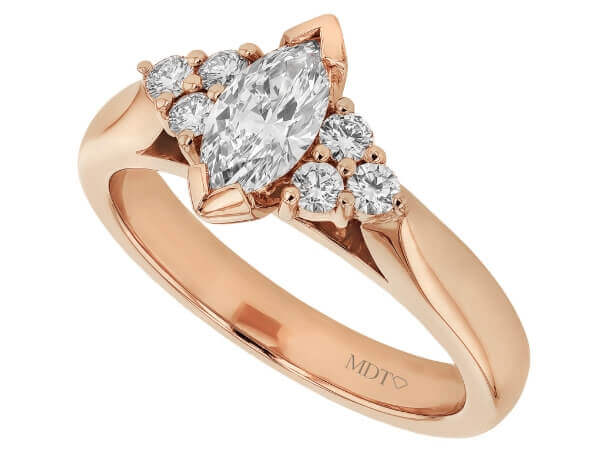 Marquise Diamond Trilogy Engagement Ring C1027 in 14k rose gold.