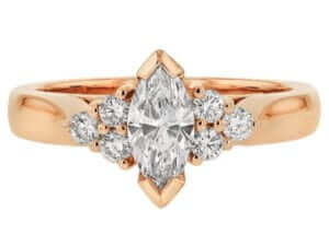 Marquise Diamond Trilogy Engagement Ring C1027 in 14k rose gold.