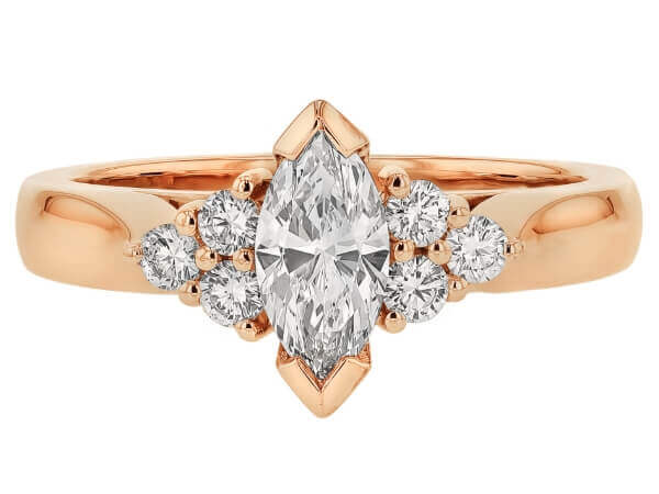 Marquise Diamond Trilogy Engagement Ring C1027 in 14k rose gold.