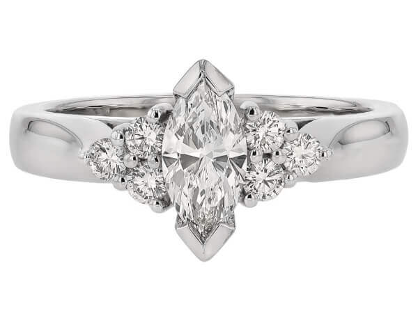 White Gold Marquise Diamond Trilogy Engagement Ring.