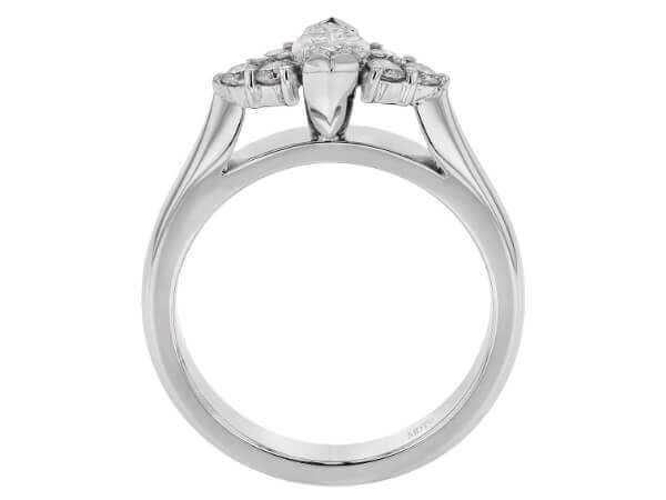 A White Gold engagement ring with Marquise Diamonds in the center.