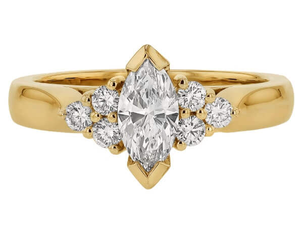 Marquise Diamond Trilogy Engagement Ring in Yellow Gold.