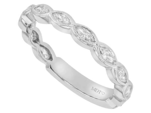 A marquise diamond wedding band in 18ct white gold.