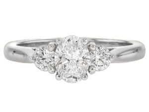 C380 Oval Diamond 3 stone Trilogy Engagement Ring in White Gold -top view