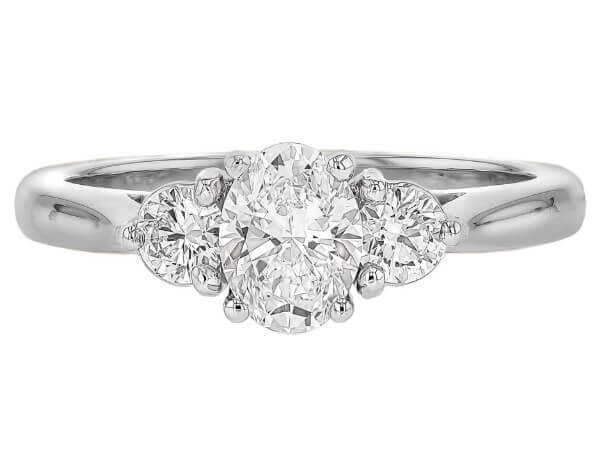 C380 Oval Diamond 3 stone Trilogy Engagement Ring in White Gold -top view