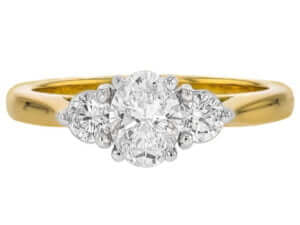 Oval Diamond Trilogy Engagement Ring C380 in yellow gold, featuring an oval diamond.