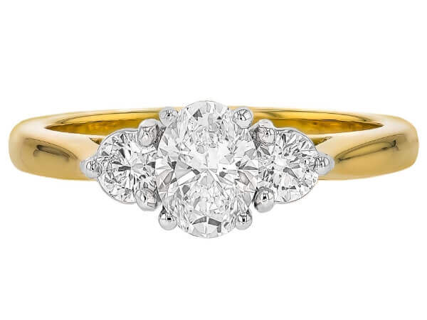 Oval Diamond Trilogy Engagement Ring C380 in yellow gold, featuring an oval diamond.