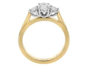 Oval Diamond Trilogy Engagement Ring C380 in yellow gold. side view