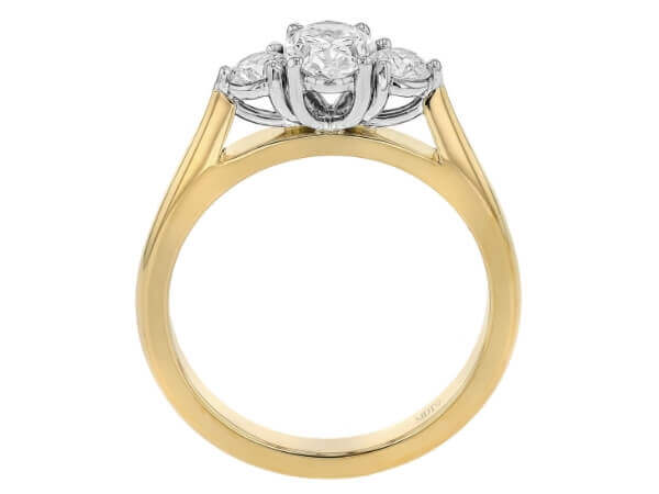 Oval Diamond Trilogy Engagement Ring C380 in yellow gold. side view