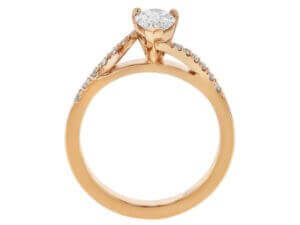 18ct rose Gold Engagement Ring with Pear Diamond and swept band C1075 - side view