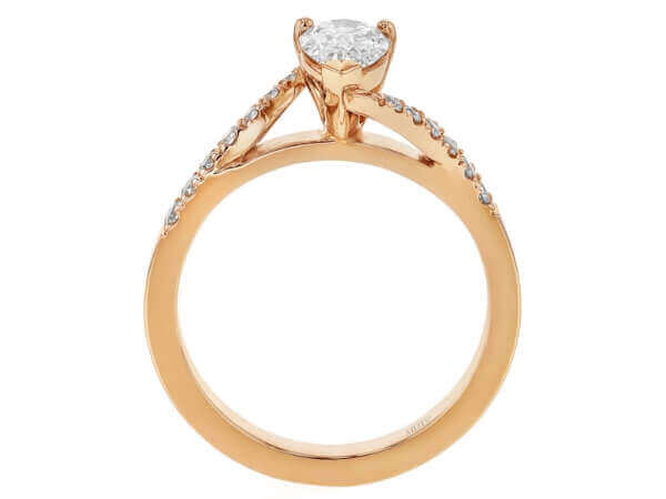18ct rose Gold Engagement Ring with Pear Diamond and swept band C1075 - side view