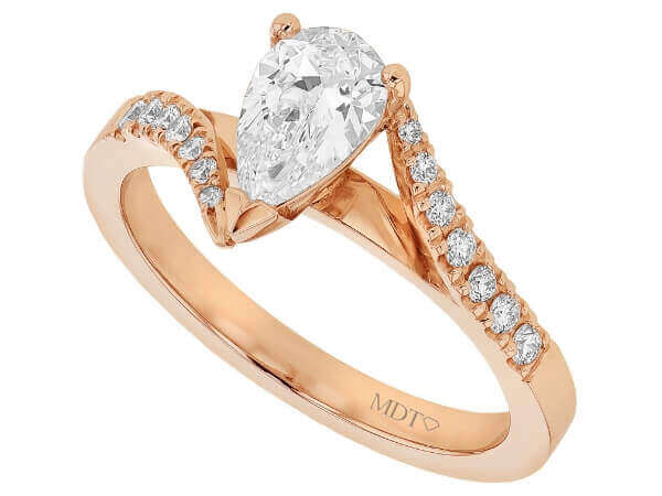 18ct Rose Gold Engagement Ring with Pear Diamond and swept band