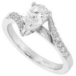 18ct white Gold Engagement Ring with Pear Diamond and swept band C1075.