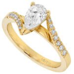 18ct yellow Gold Engagement Ring with Pear Diamond and swept band C1075.