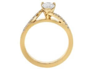 18ct yellow Gold Engagement Ring with Pear Diamond and swept band C1075 - side view