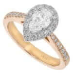 An exquisite Pear Shape Diamond Halo Engagement Ring in 18ct Rose Gold C1058, elegantly crafted in shimmering rose gold.