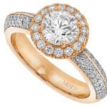 A Rose Gold Halo Engagement Ring with a Round Diamond