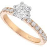 A round Six Claw Diamond Engagement Ring with Diamond Band C961 in rose gold.