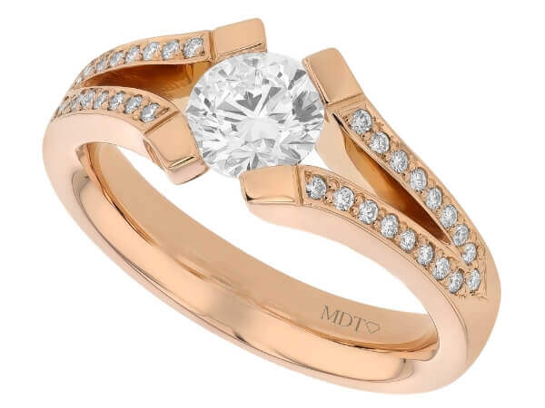 A Split Band Diamond Tension Set Ring C1042 with a split band in rose gold.