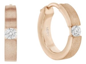 A pair of Tension Set Diamond Hoop Earrings in 18ct rose gold C589.