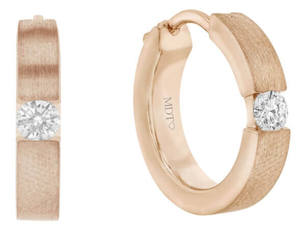 A pair of Tension Set Diamond Hoop Earrings in 18ct rose gold C589.