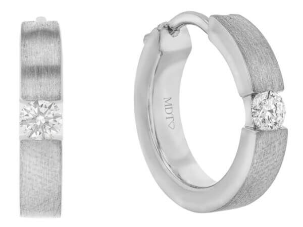 A pair of Tension Set Diamond Hoop Earrings in 18ct white gold C589.