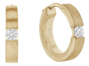 A pair of Tension Set Diamond Hoop Earrings in 18ct yellow gold C589.