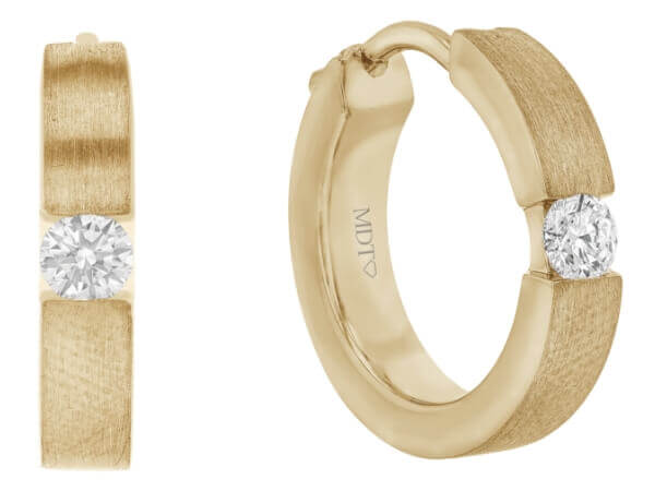 A pair of Tension Set Diamond Hoop Earrings in 18ct yellow gold C589.