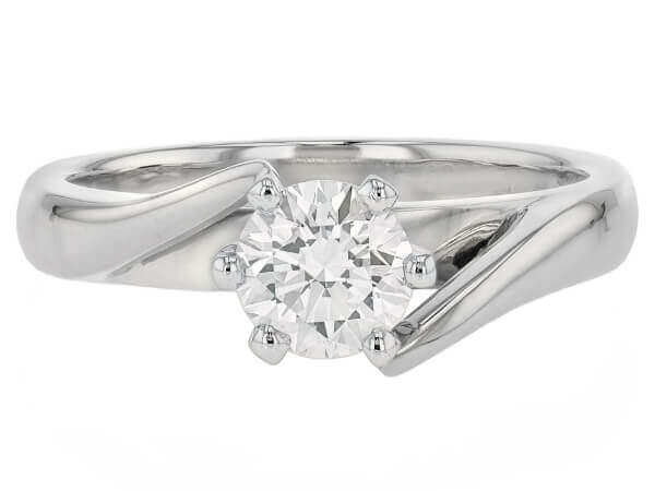 A brilliant cut diamond engagement ring with twist band in 18ct white gold -Top view