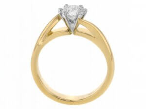 A stunning Twisted Band Solitaire Diamond Engagement Ring C1035 with a solitaire diamond set in the center in 18ct yellow gold - Side view
