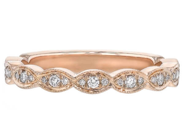 A Women's Grain Set Diamond Wedding Band in Rose Gold C1066 with grain set diamonds in the center.