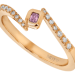 bezel set pink diamond ring with diamond band c798