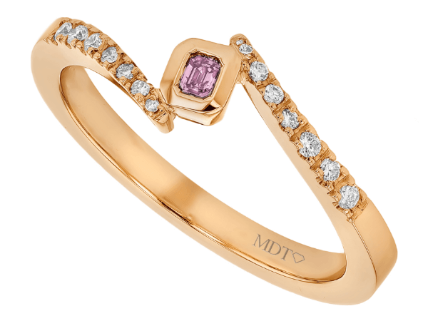 bezel set pink diamond ring with diamond band c798