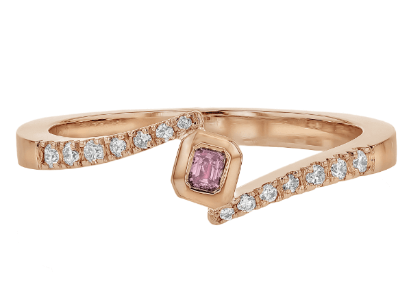 bezel set pink diamond ring with diamond band c798