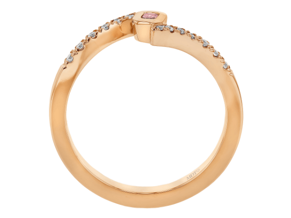 bezel set pink diamond ring with diamond band c798
